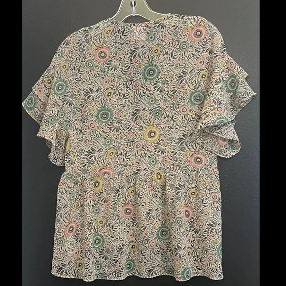 Cabi Floral Ruffle Sleeve Sheer Blouse - Picture 2 of 4